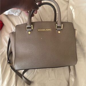 Michael Kors Taupe Satchel with Gold Accents